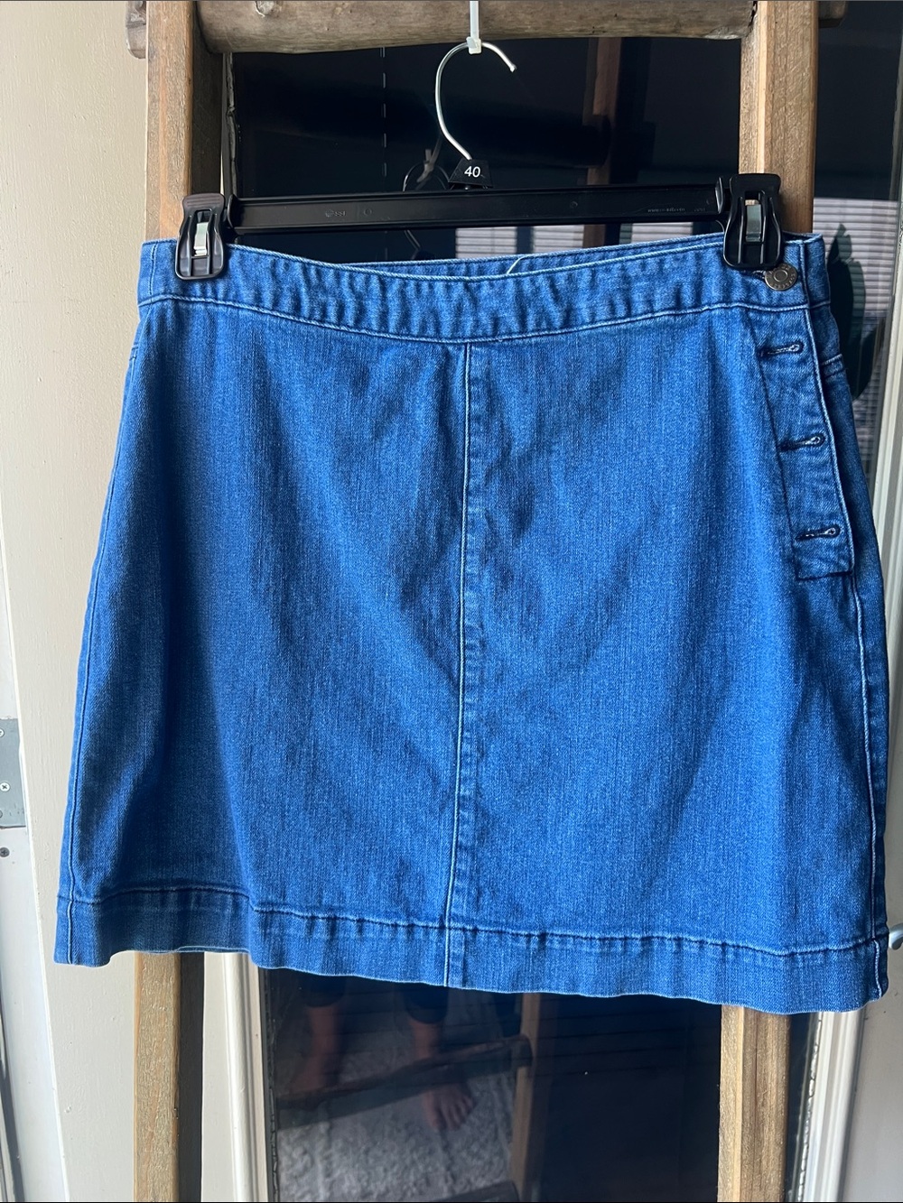 Harper Blue Denim Mini Skirt with Side Button Accents